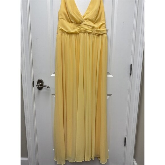 New MAC DUGGAL Size 18 Evening Gown Yellow Chiffon Sleeveless Wrap Formal Dress - Picture 6 of 16